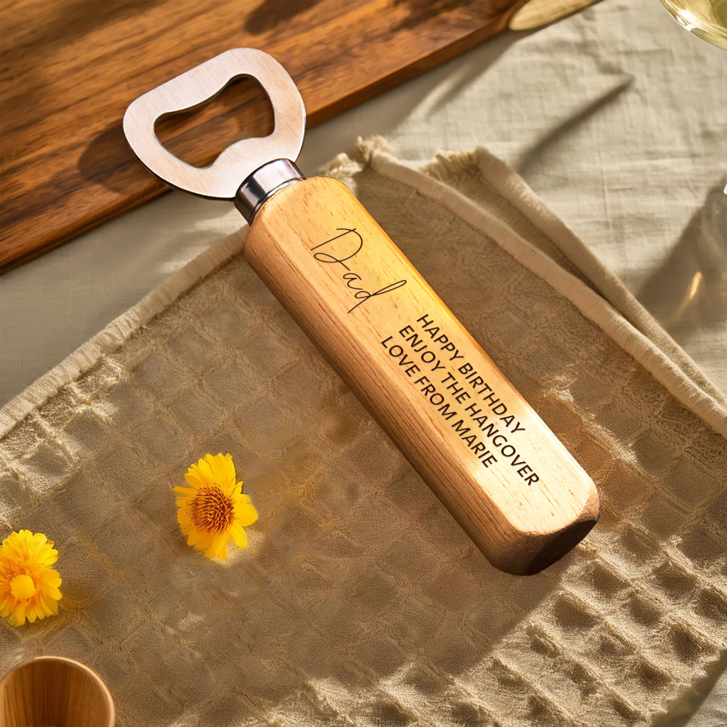 Personalised Bottle Opener Your Text Here Wooden Bottle Opener Laser Engraved Birthday Christmas Gift For DAD
