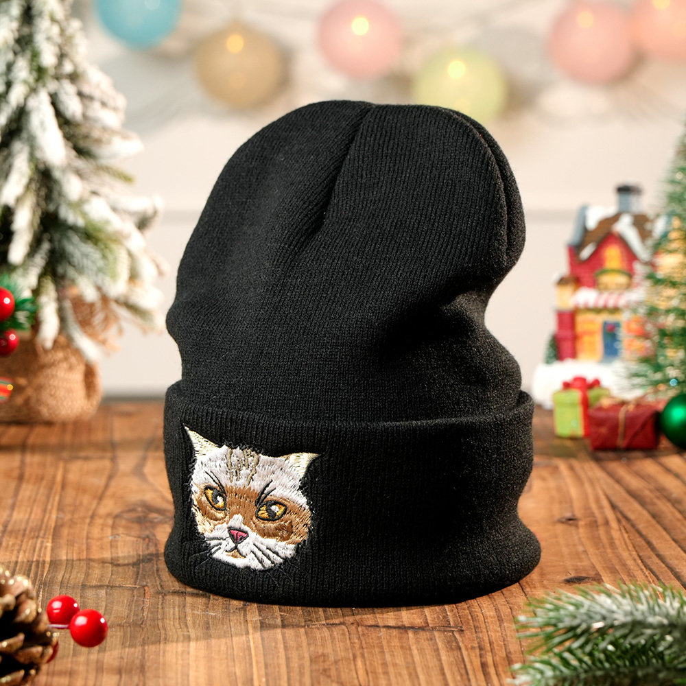 Custom Hand Embroidered Beanies, Pet Portrait Anime Beanies for Men and Women, White Labrador gifts, Winter hats Black, Gift for boyfriend - MyPhotoSocksAu