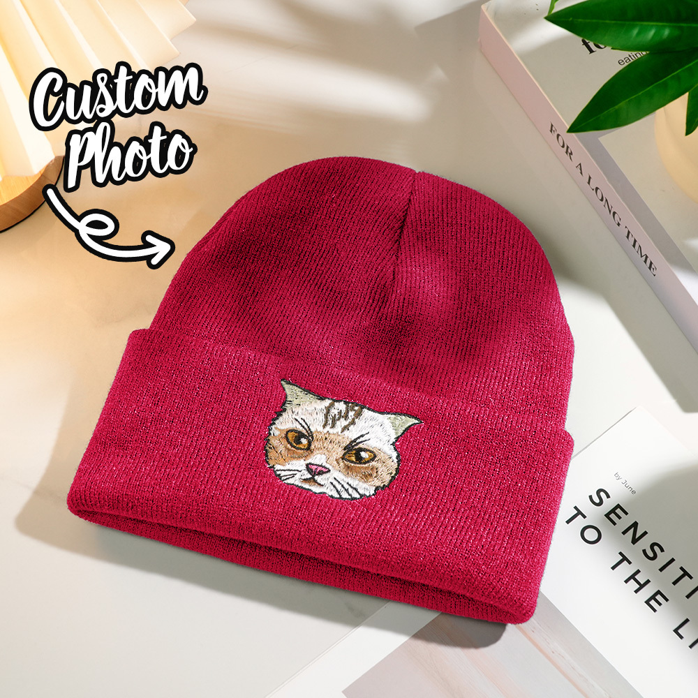 Custom Hand Embroidered Beanies, Pet Portrait Anime Beanies for Men and Women, White Labrador gifts, Winter hats Black, Gift for boyfriend - MyPhotoSocksAu