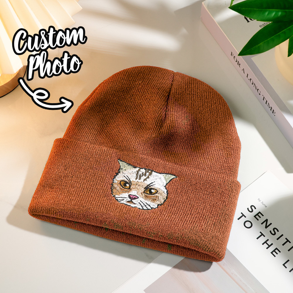 Custom Hand Embroidered Beanies, Pet Portrait Anime Beanies for Men and Women, White Labrador gifts, Winter hats Black, Gift for boyfriend - MyPhotoSocksAu