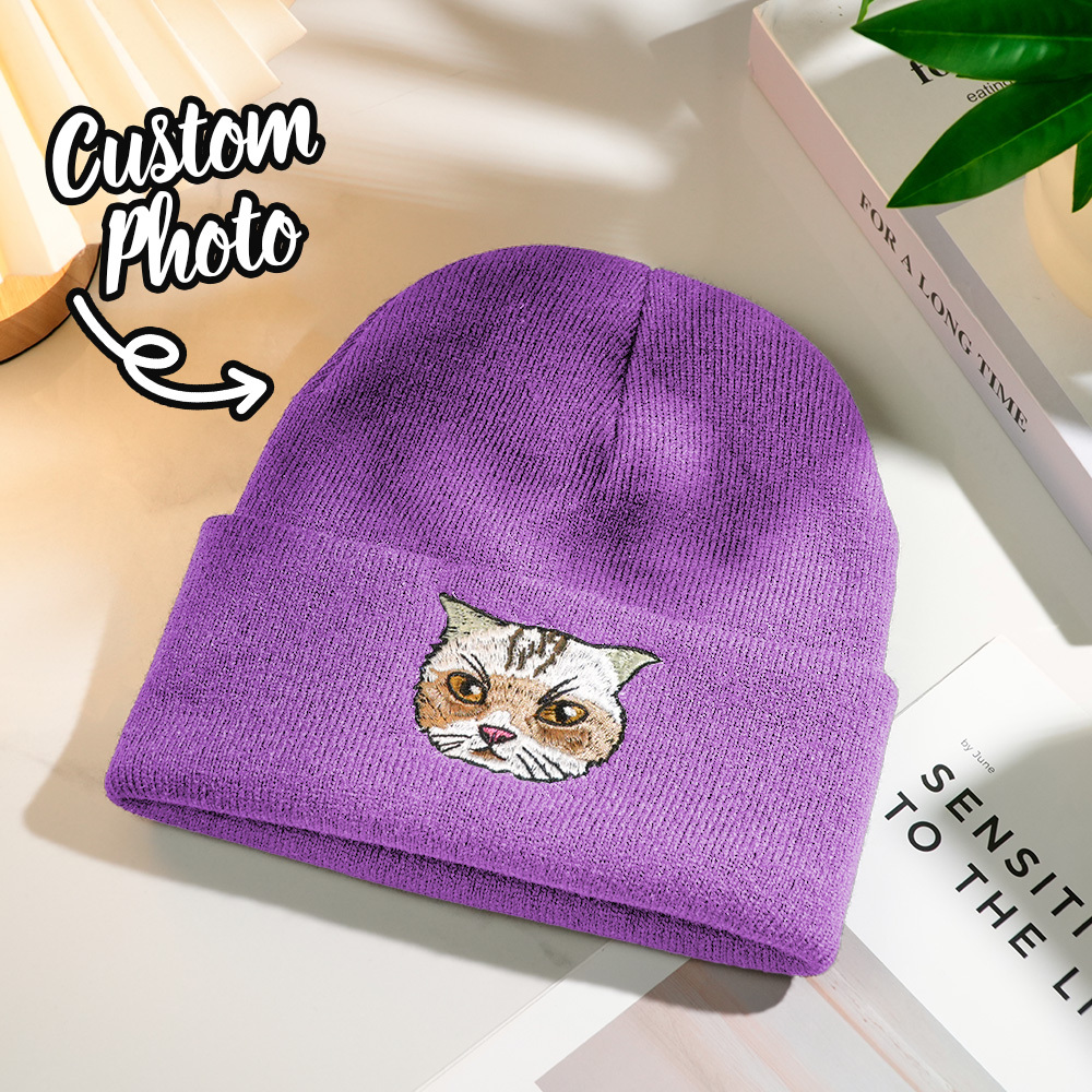 Custom Hand Embroidered Beanies, Pet Portrait Anime Beanies for Men and Women, White Labrador gifts, Winter hats Black, Gift for boyfriend - MyPhotoSocksAu