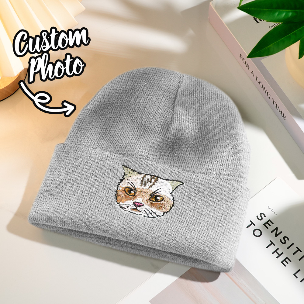 Custom Hand Embroidered Beanies, Pet Portrait Anime Beanies for Men and Women, White Labrador gifts, Winter hats Black, Gift for boyfriend - MyPhotoSocksAu