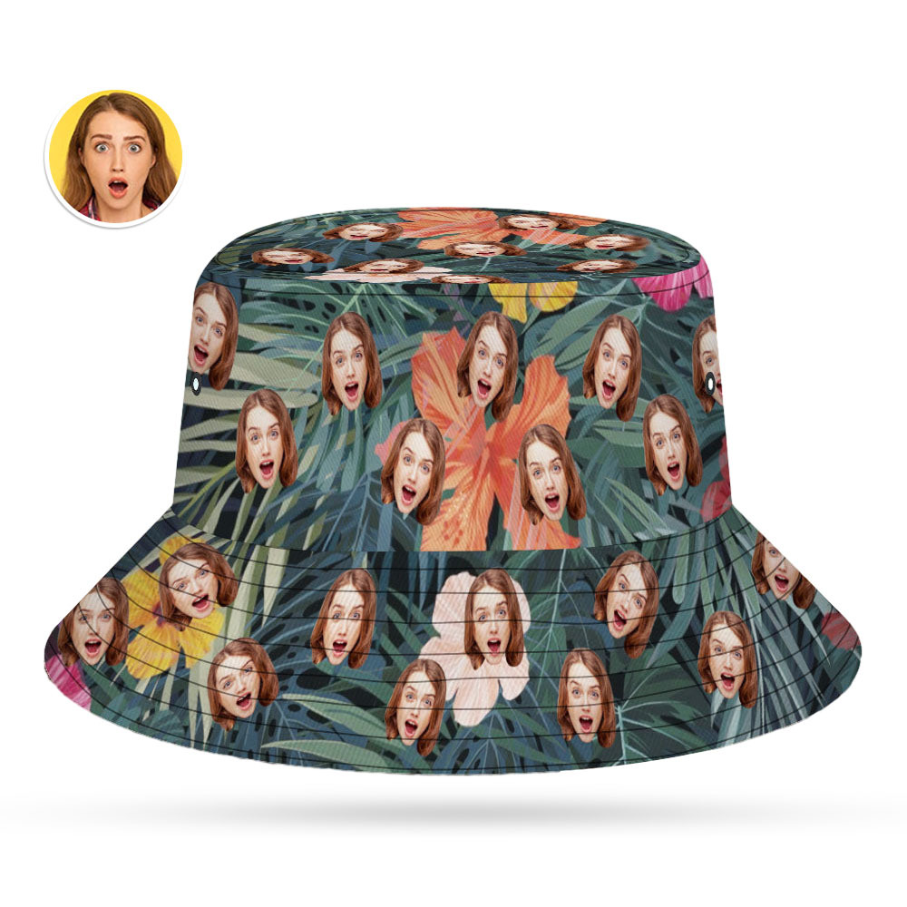 Custom Bucket Hat Unisex Face Bucket Hat Personalize Wide Brim Outdoor Summer Cap Hiking Beach Sports Hats Hawaiian Style Gift for Lover
