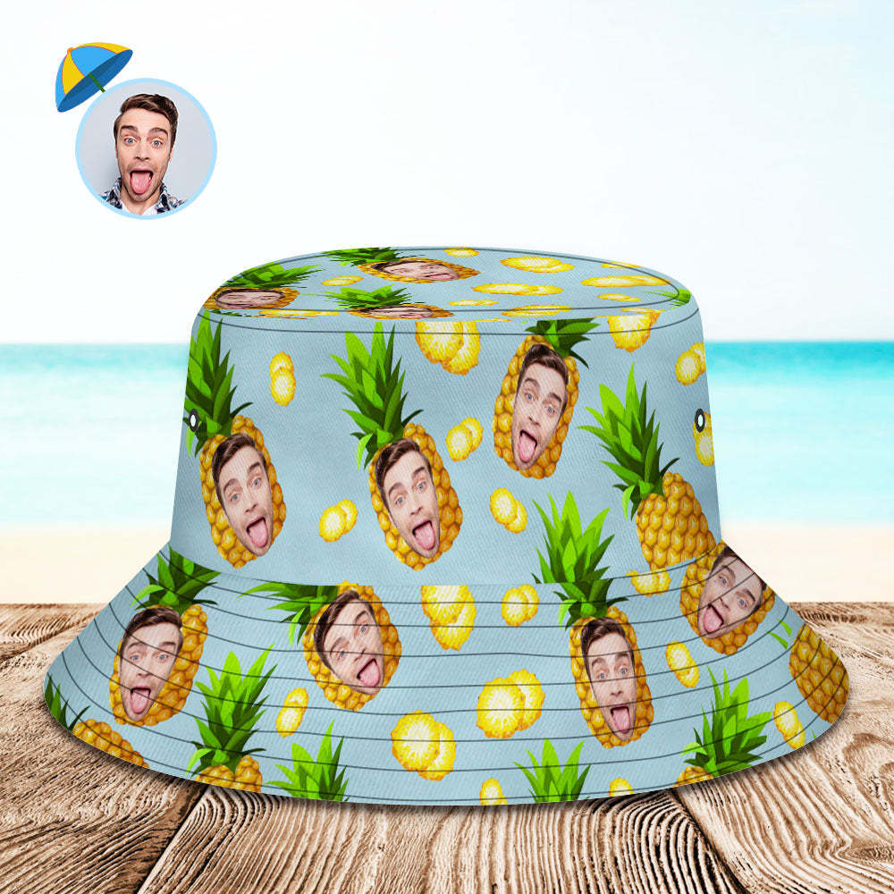 Personalized Photo Gift Funny Cartoon Pineapple Bucket Hat Hawaiian Fi