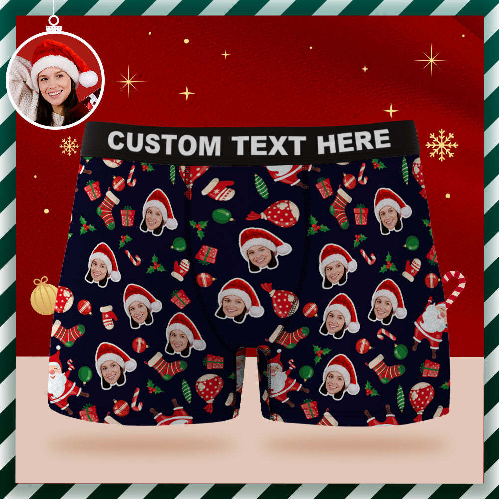 Custom Face Boxer Briefs Personalized Underwear Happy Santa Claus Christmas Gift for Him - My Photo Socks AU