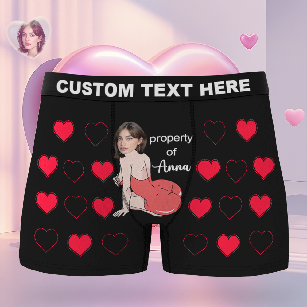 Personalized Valentine Face Men's Boxer Underwear Face Double Heart Boxer Gift Custom Photo Funny Men's Boxer Briefs  Gift - MyPhotoSocksAu