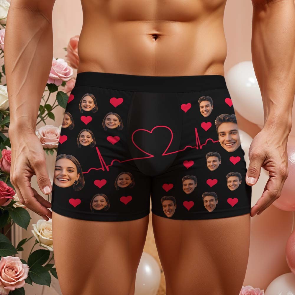 Personalized Valentine Face Men's Boxer Underwear Face Double Heart Boxer Gift Custom Photo Funny Men's Boxer Briefs  Gift - MyPhotoSocksAu
