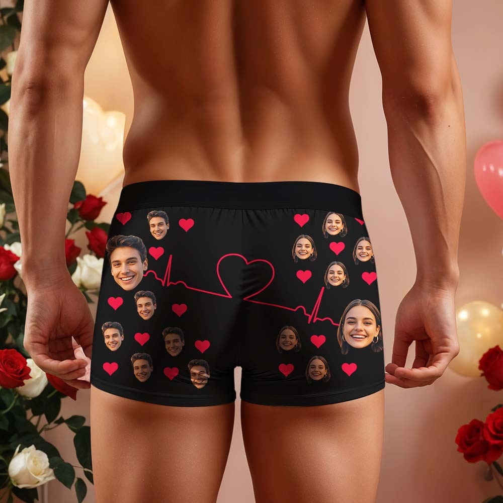 Personalized Valentine Face Men's Boxer Underwear Face Double Heart Boxer Gift Custom Photo Funny Men's Boxer Briefs  Gift - MyPhotoSocksAu
