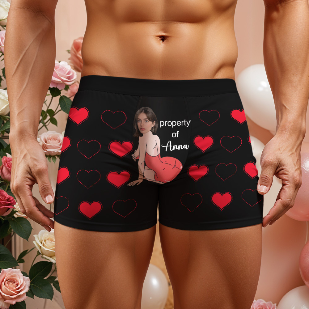 Personalized Valentine Face Men's Boxer Underwear Face Double Heart Boxer Gift Custom Photo Funny Men's Boxer Briefs  Gift - MyPhotoSocksAu