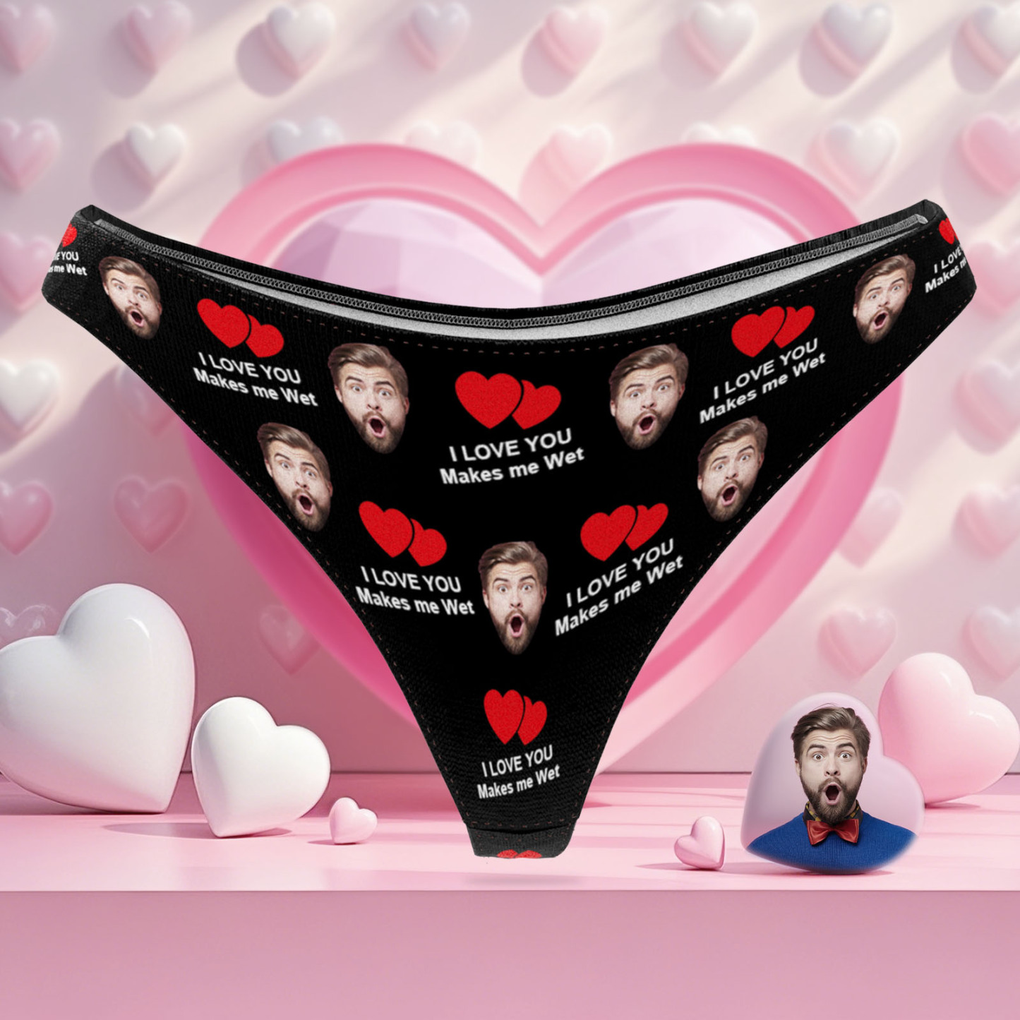 Personalize Face Thong Love You Custom Thong Gift for Her Valentine's Gift - MyPhotoSocksAu