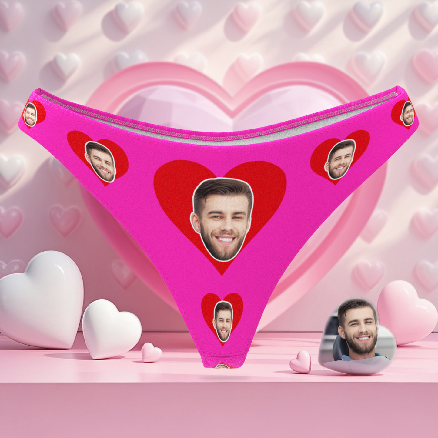 Personalize Mash Face Thong Hearts Custom Thong Gift for Her Valentine's Gift - MyPhotoSocksAu