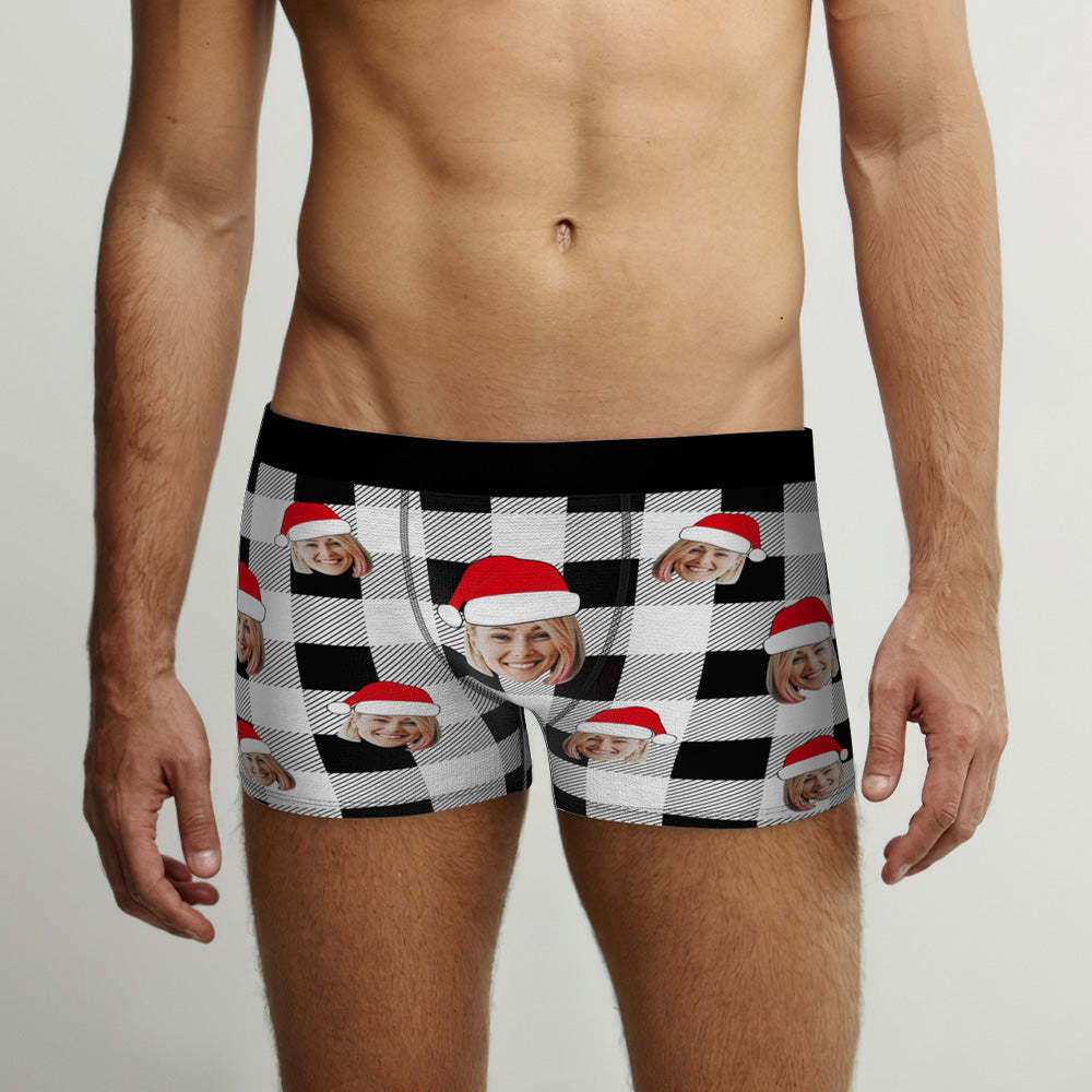 Custom Face Boxer Briefs Personalized Buffalo Plaid Underwear Christmas Gifts for Him - My Photo Socks AU