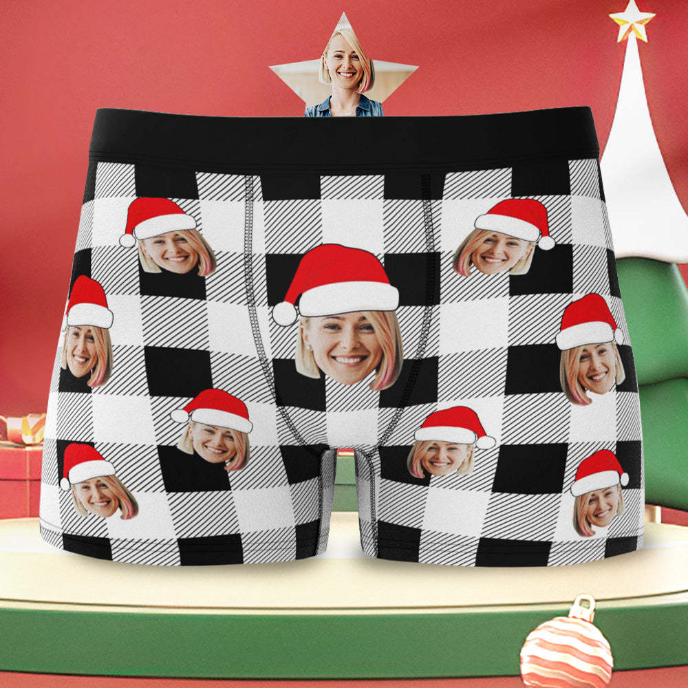 Custom Face Boxer Briefs Personalized Buffalo Plaid Underwear Christmas Gifts for Him - My Photo Socks AU