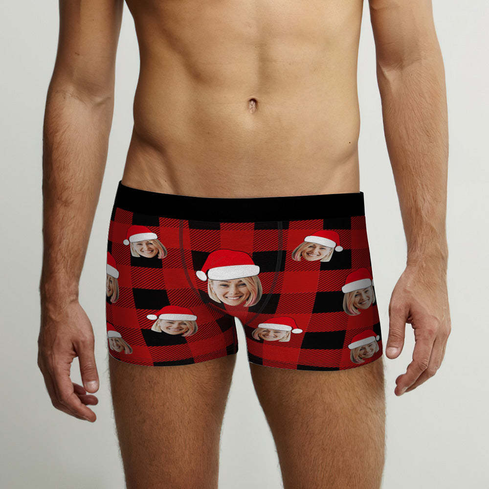 Custom Face Boxer Briefs Personalized Buffalo Plaid Underwear Christmas Gifts for Him - My Photo Socks AU