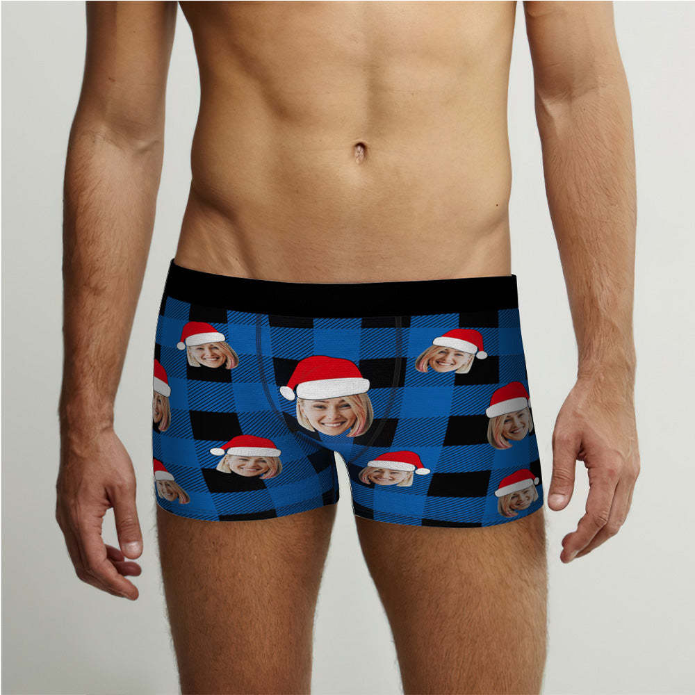 Custom Face Boxer Briefs Personalized Buffalo Plaid Underwear Christmas Gifts for Him - My Photo Socks AU
