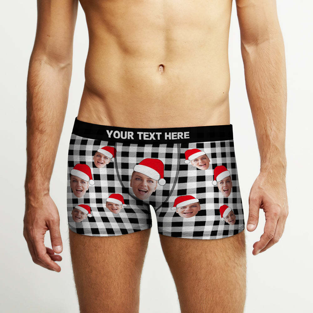 Custom Face Boxer Briefs Personalized Buffalo Plaid Underwear Christmas Gifts for Him - My Photo Socks AU