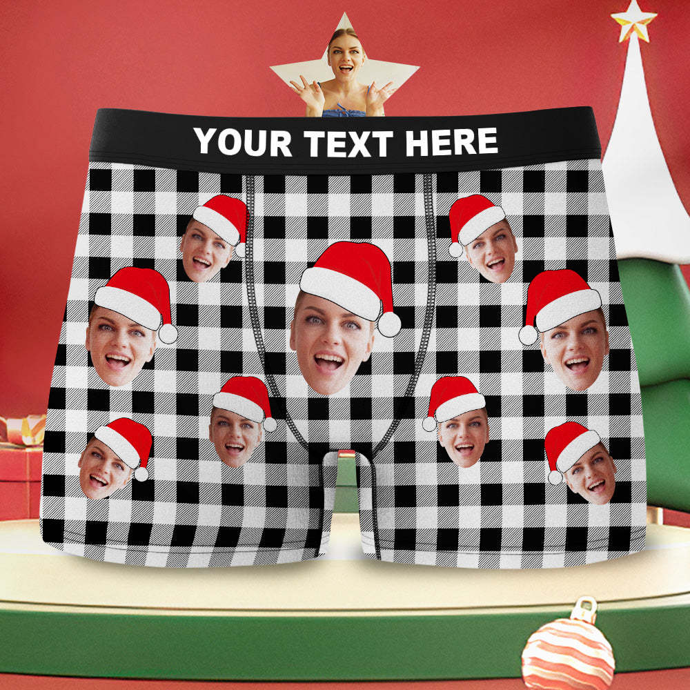 Custom Face Boxer Briefs Personalized Buffalo Plaid Underwear Christmas Gifts for Him - My Photo Socks AU
