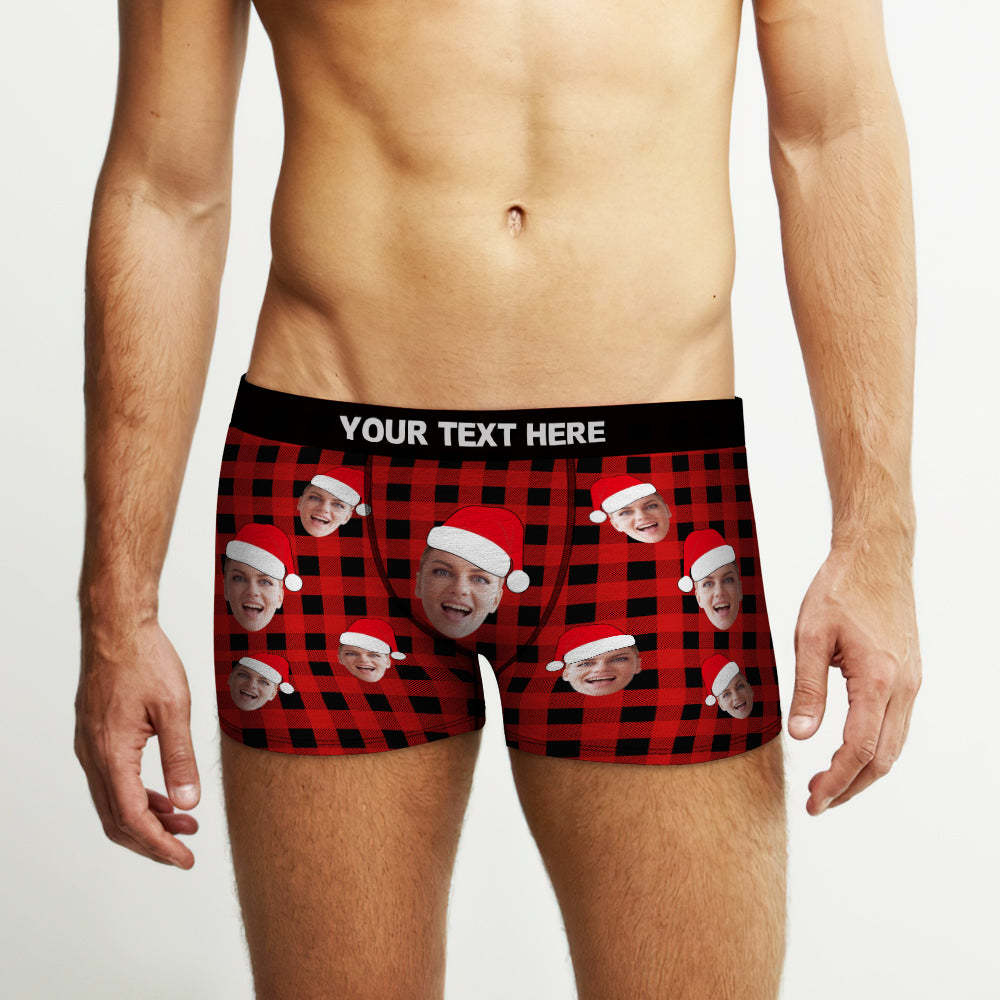 Custom Face Boxer Briefs Personalized Buffalo Plaid Underwear Christmas Gifts for Him - My Photo Socks AU