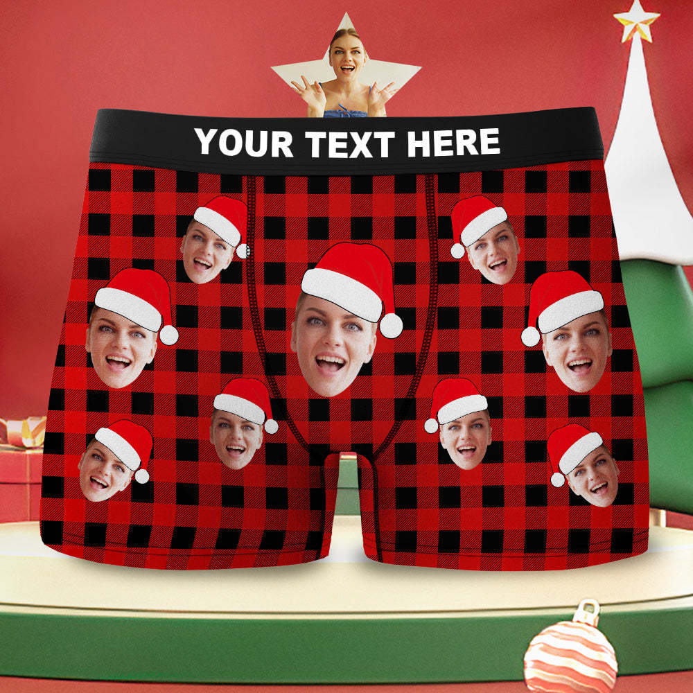 Custom Face Boxer Briefs Personalized Buffalo Plaid Underwear Christmas Gifts for Him - My Photo Socks AU