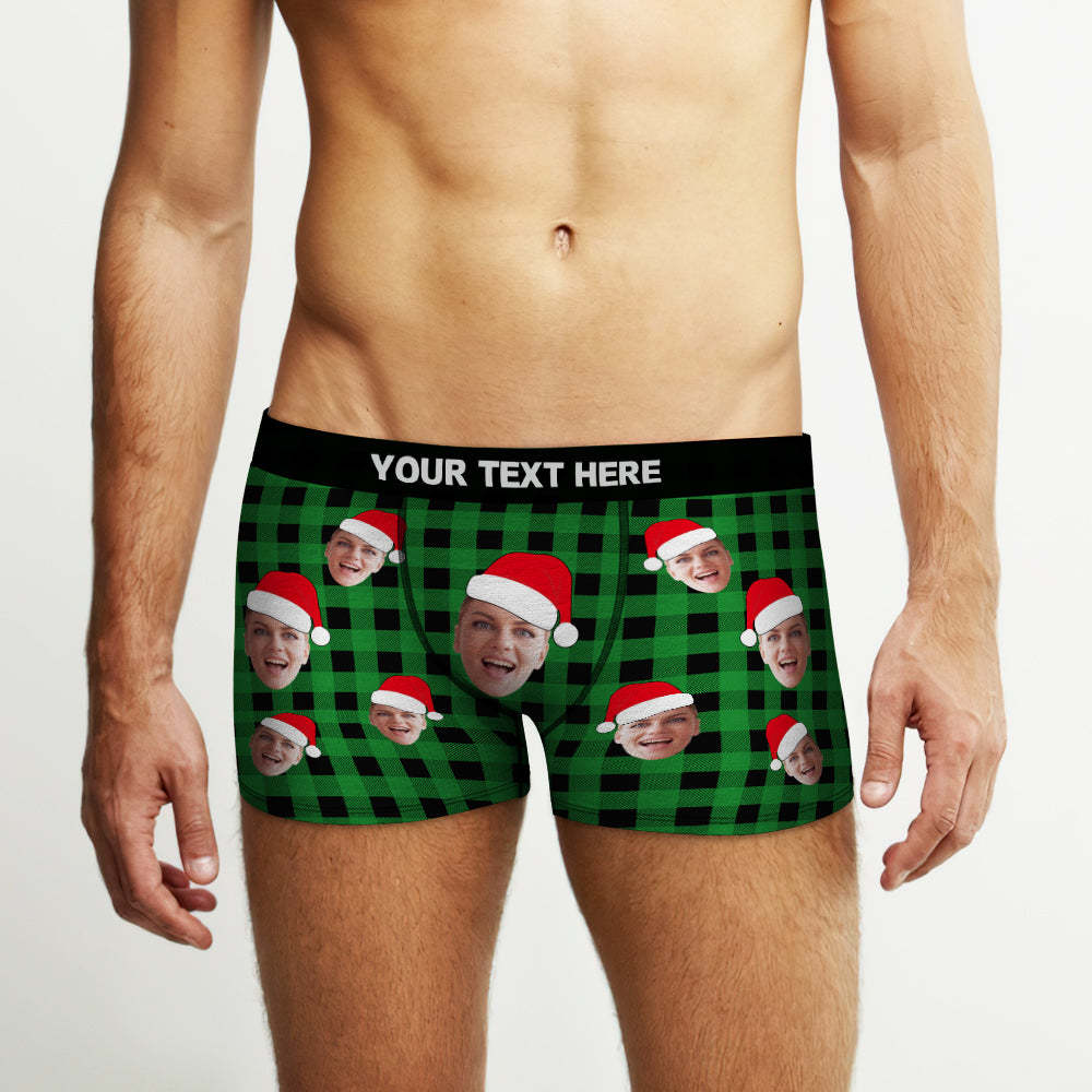 Custom Face Boxer Briefs Personalized Buffalo Plaid Underwear Christmas Gifts for Him - My Photo Socks AU
