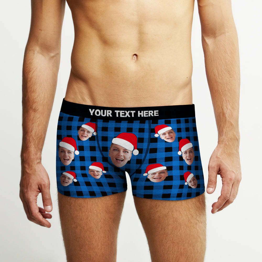 Custom Face Boxer Briefs Personalized Buffalo Plaid Underwear Christmas Gifts for Him - My Photo Socks AU