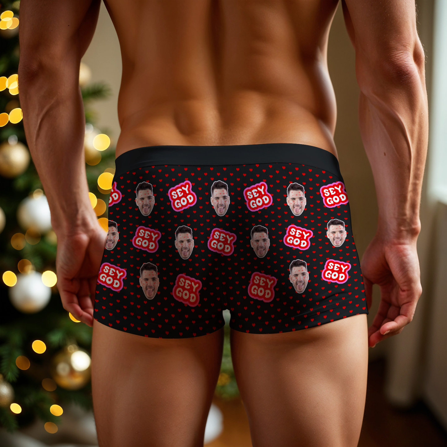Custom Face Boxer Shorts Men's Face Underwear Funny Lovers Black Boxer Valentine's Gift - MyPhotoSocksAu