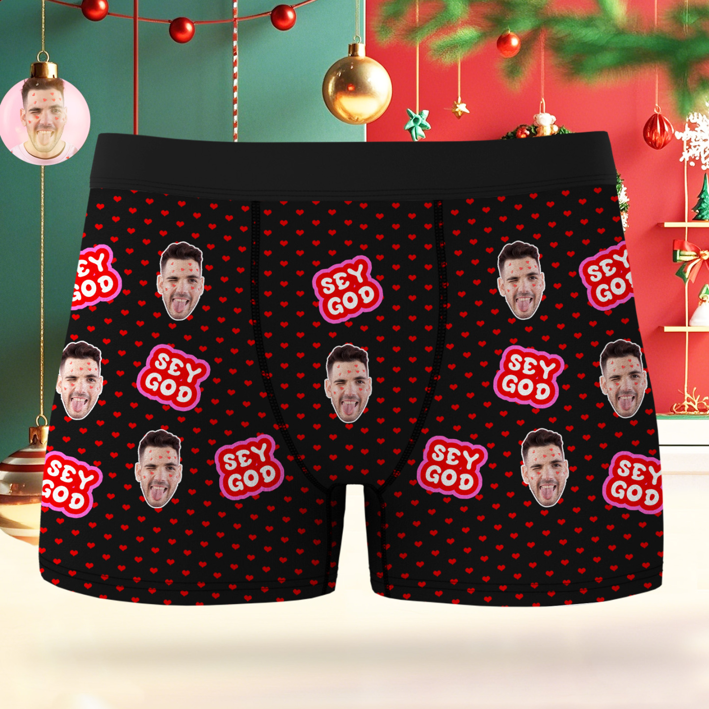 Custom Face Boxer Shorts Men's Face Underwear Funny Lovers Black Boxer Valentine's Gift - MyPhotoSocksAu