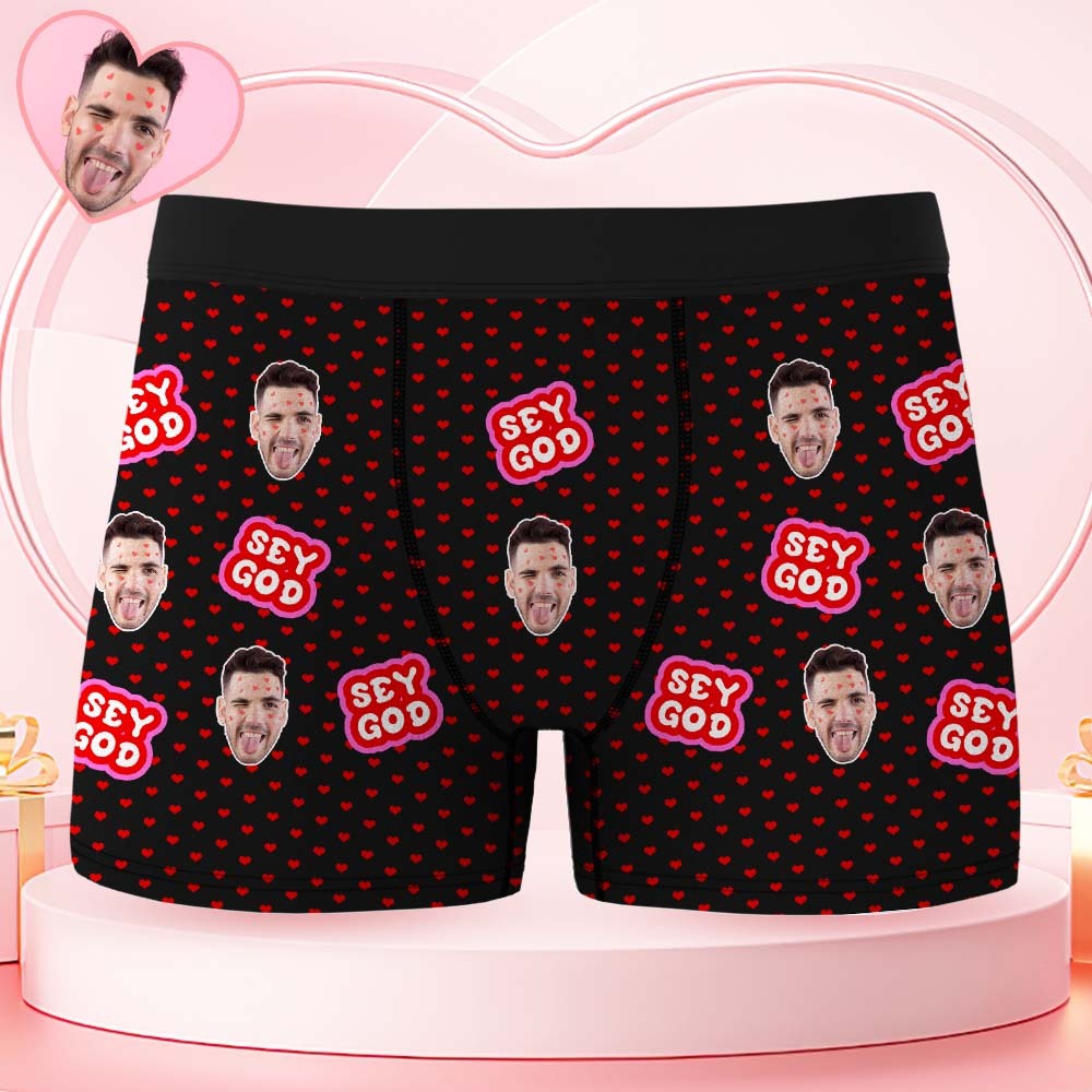 Custom Face Boxer Shorts Men's Face Underwear Funny Lovers Black Boxer Valentine's Gift - MyPhotoSocksAu