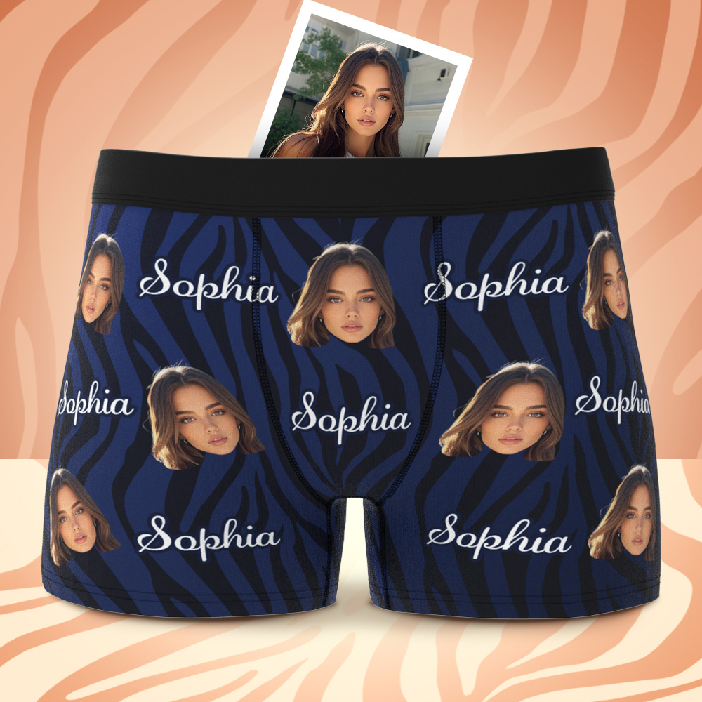 Custom Face and Text Stripe Boxer Shorts Men's Face Valentine's Day Gifts - MyPhotoSocksAu