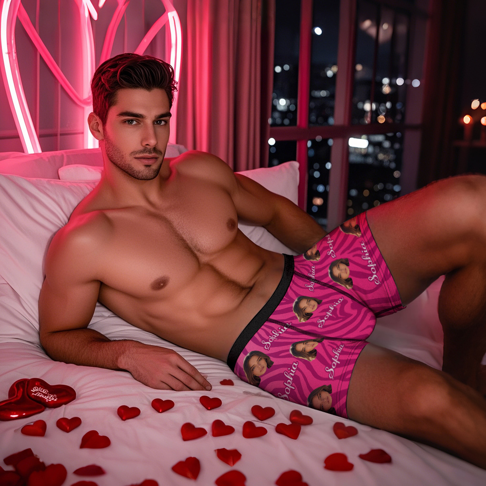 Custom Face and Text Stripe Boxer Shorts Men's Face Valentine's Day Gifts - MyPhotoSocksAu