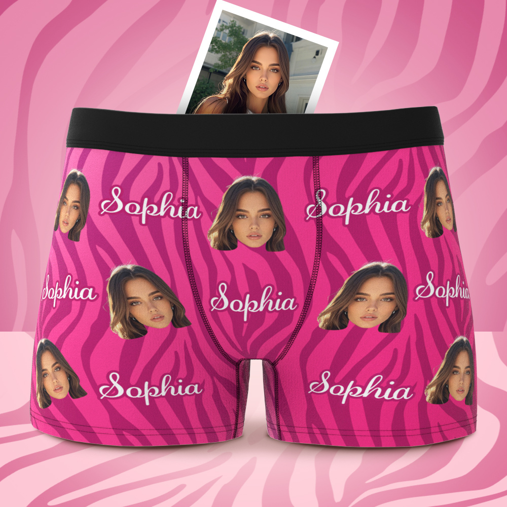Custom Face and Text Stripe Boxer Shorts Men's Face Valentine's Day Gifts - MyPhotoSocksAu