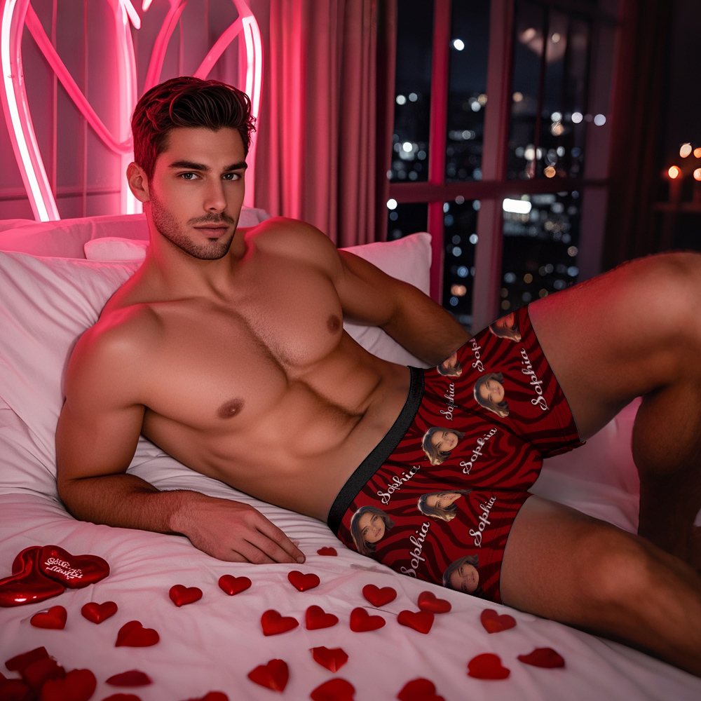 Custom Face and Text Stripe Boxer Shorts Men's Face Valentine's Day Gifts - MyPhotoSocksAu