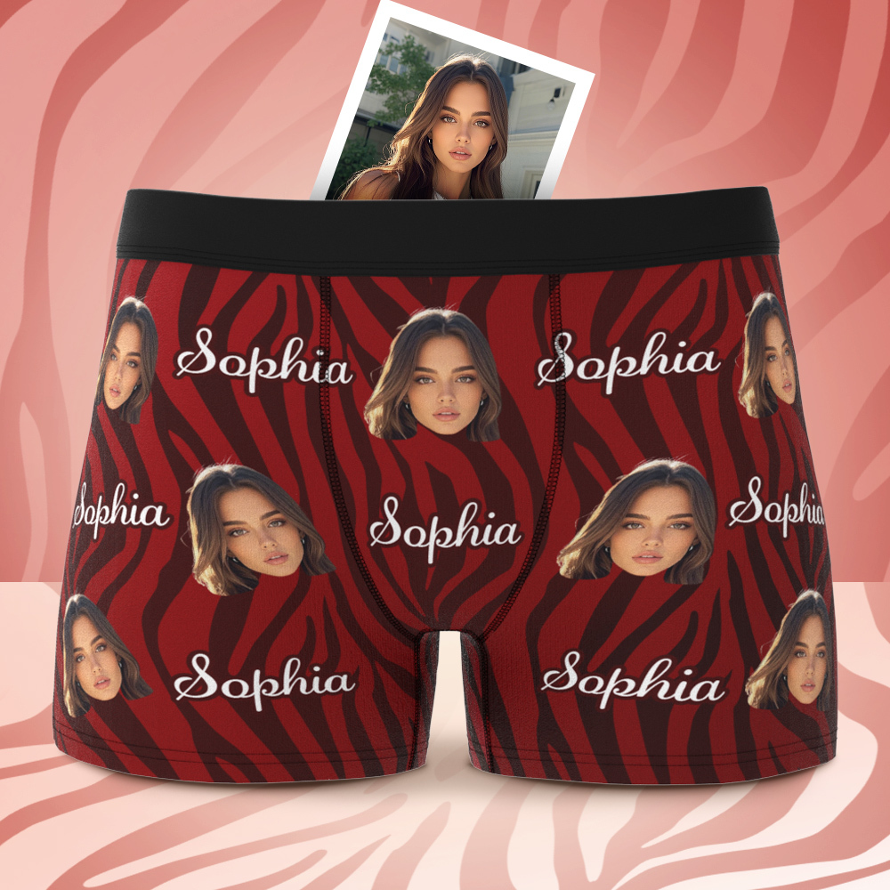 Custom Face and Text Stripe Boxer Shorts Men's Face Valentine's Day Gifts - MyPhotoSocksAu