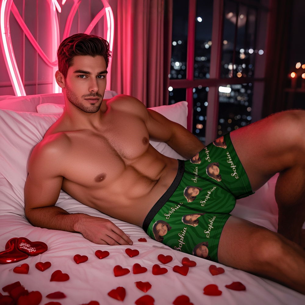 Custom Face and Text Stripe Boxer Shorts Men's Face Valentine's Day Gifts - MyPhotoSocksAu