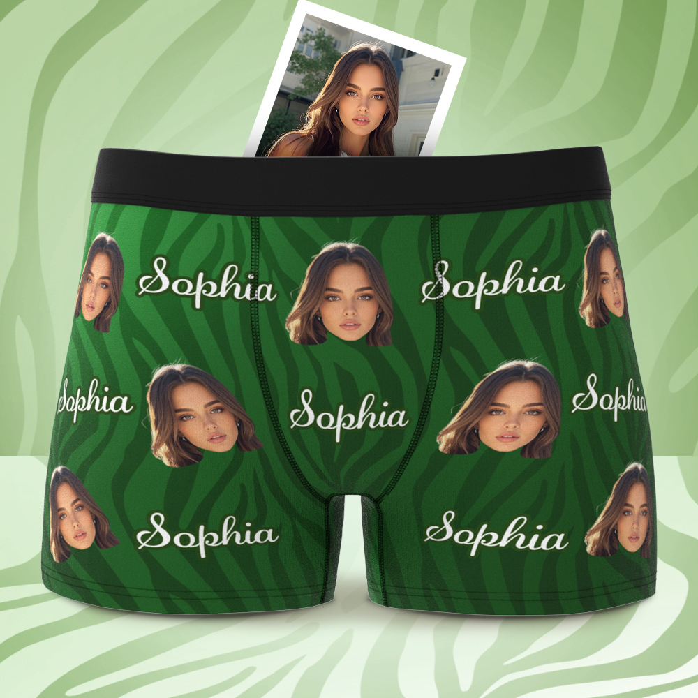 Custom Face and Text Stripe Boxer Shorts Men's Face Valentine's Day Gifts - MyPhotoSocksAu