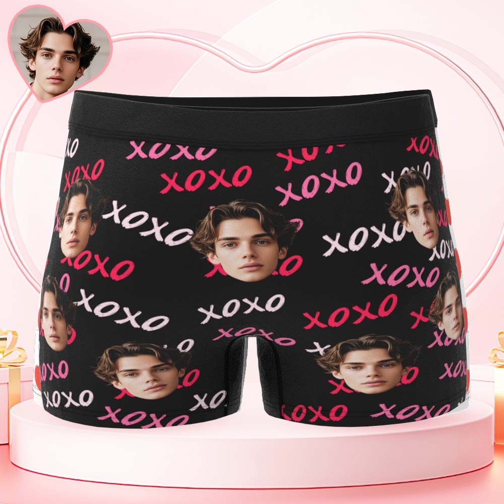 Custom Mens XOXO Hugs and Kisses All Over Boxer Personalized Belt Color Face Boxers Valentines Day Underwear - MyPhotoSocksAu