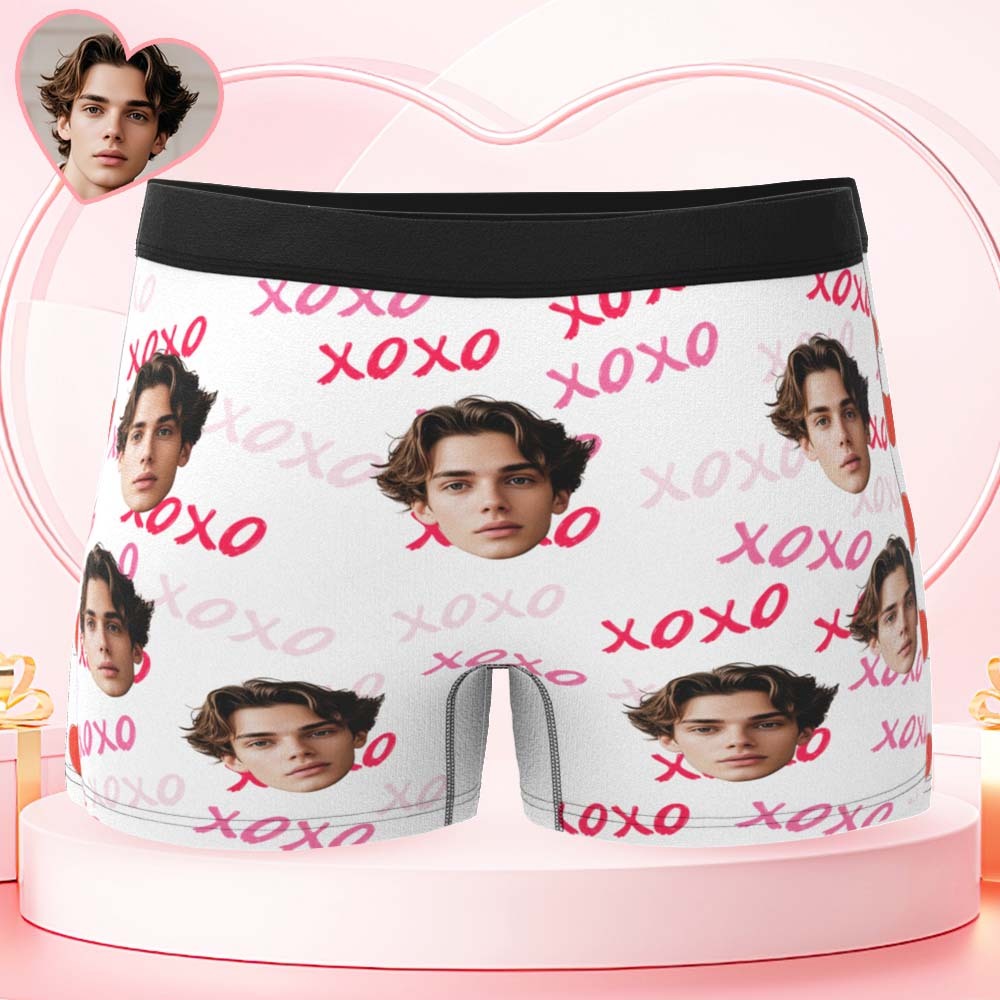 Custom Mens XOXO Hugs and Kisses All Over Boxer Personalized Belt Color Face Boxers Valentines Day Underwear - MyPhotoSocksAu
