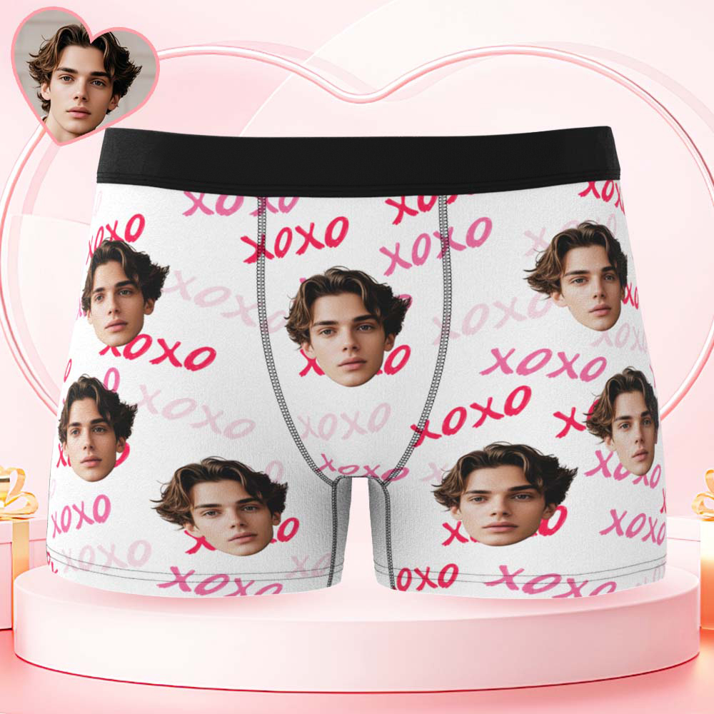 Custom Mens XOXO Hugs and Kisses All Over Boxer Personalized Belt Color Face Boxers Valentines Day Underwear - MyPhotoSocksAu