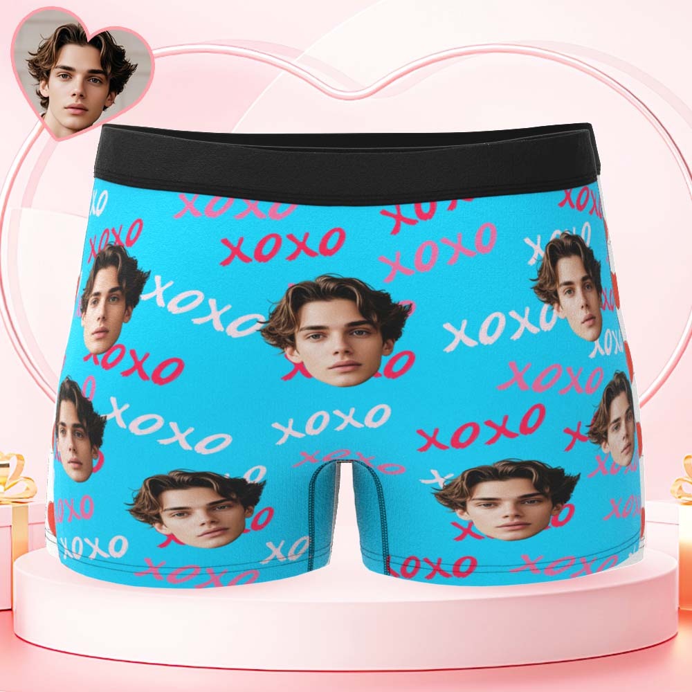 Custom Mens XOXO Hugs and Kisses All Over Boxer Personalized Belt Color Face Boxers Valentines Day Underwear - MyPhotoSocksAu