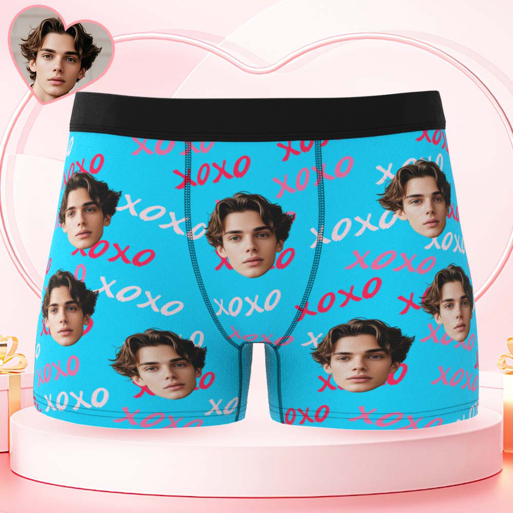 Custom Mens XOXO Hugs and Kisses All Over Boxer Personalized Belt Color Face Boxers Valentines Day Underwear - MyPhotoSocksAu