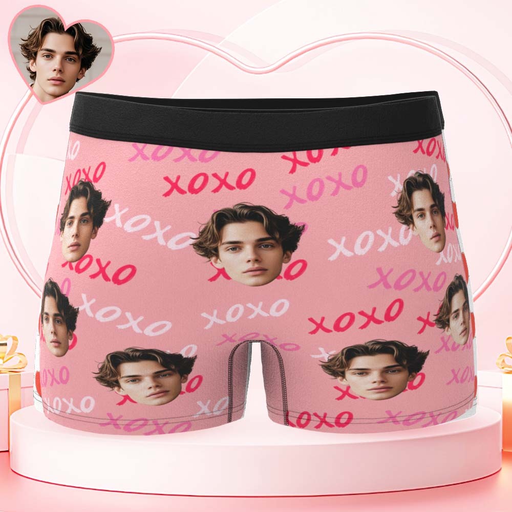 Custom Mens XOXO Hugs and Kisses All Over Boxer Personalized Belt Color Face Boxers Valentines Day Underwear - MyPhotoSocksAu