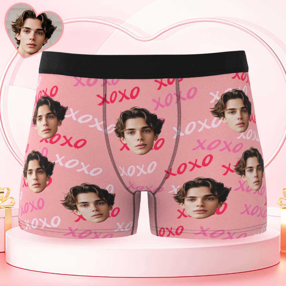 Custom Mens XOXO Hugs and Kisses All Over Boxer Personalized Belt Color Face Boxers Valentines Day Underwear - MyPhotoSocksAu