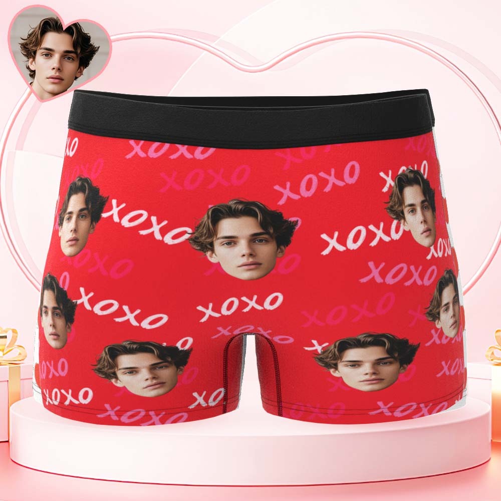 Custom Mens XOXO Hugs and Kisses All Over Boxer Personalized Belt Color Face Boxers Valentines Day Underwear - MyPhotoSocksAu