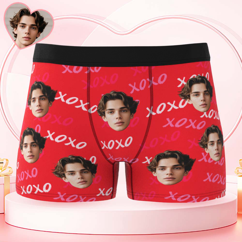 Custom Mens XOXO Hugs and Kisses All Over Boxer Personalized Belt Color Face Boxers Valentines Day Underwear - MyPhotoSocksAu