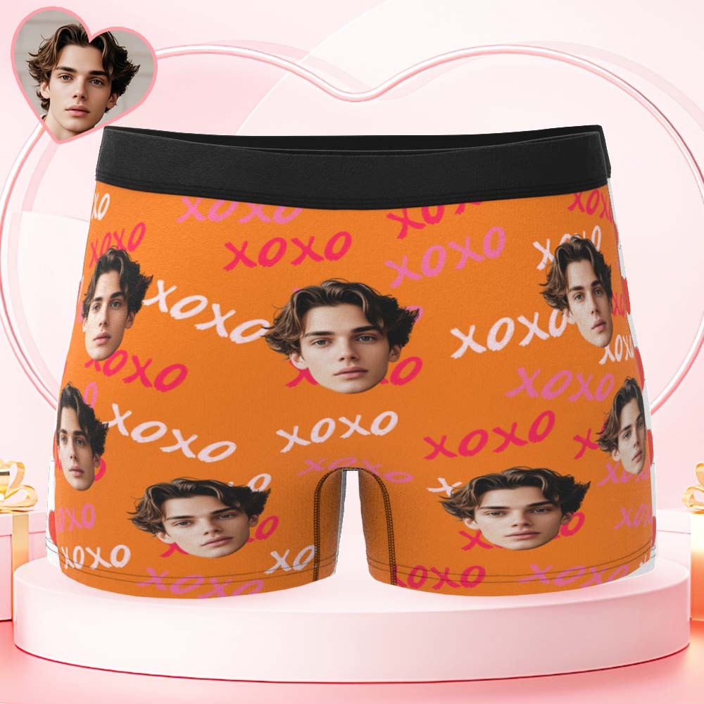 Custom Mens XOXO Hugs and Kisses All Over Boxer Personalized Belt Color Face Boxers Valentines Day Underwear - MyPhotoSocksAu