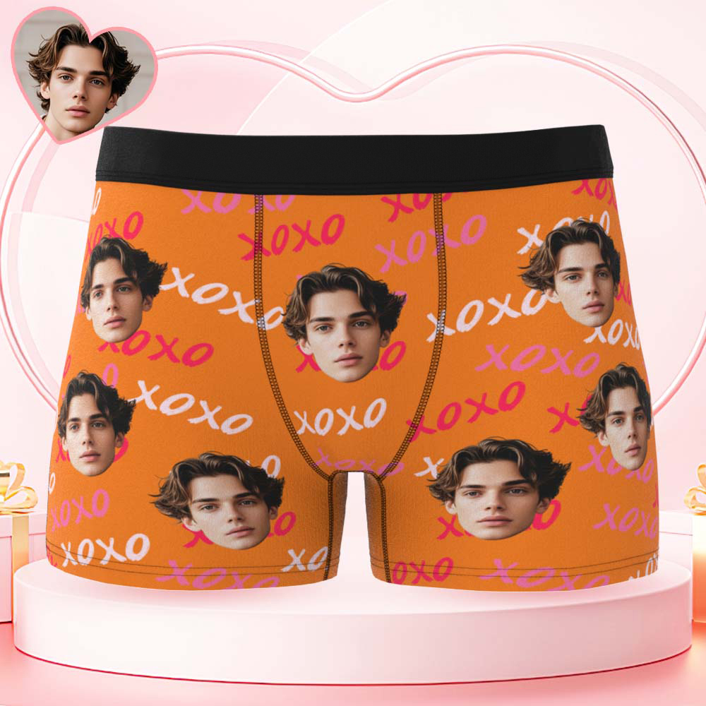 Custom Mens XOXO Hugs and Kisses All Over Boxer Personalized Belt Color Face Boxers Valentines Day Underwear - MyPhotoSocksAu