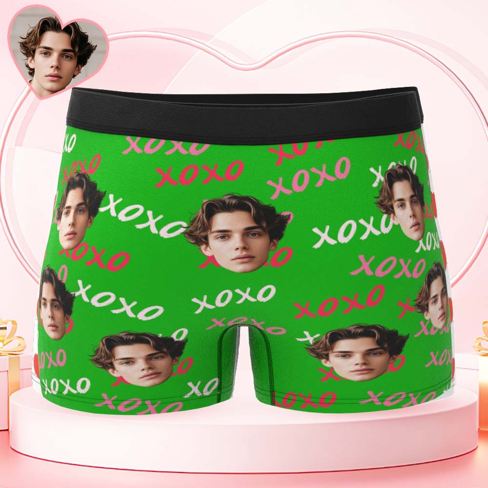 Custom Mens XOXO Hugs and Kisses All Over Boxer Personalized Belt Color Face Boxers Valentines Day Underwear - MyPhotoSocksAu