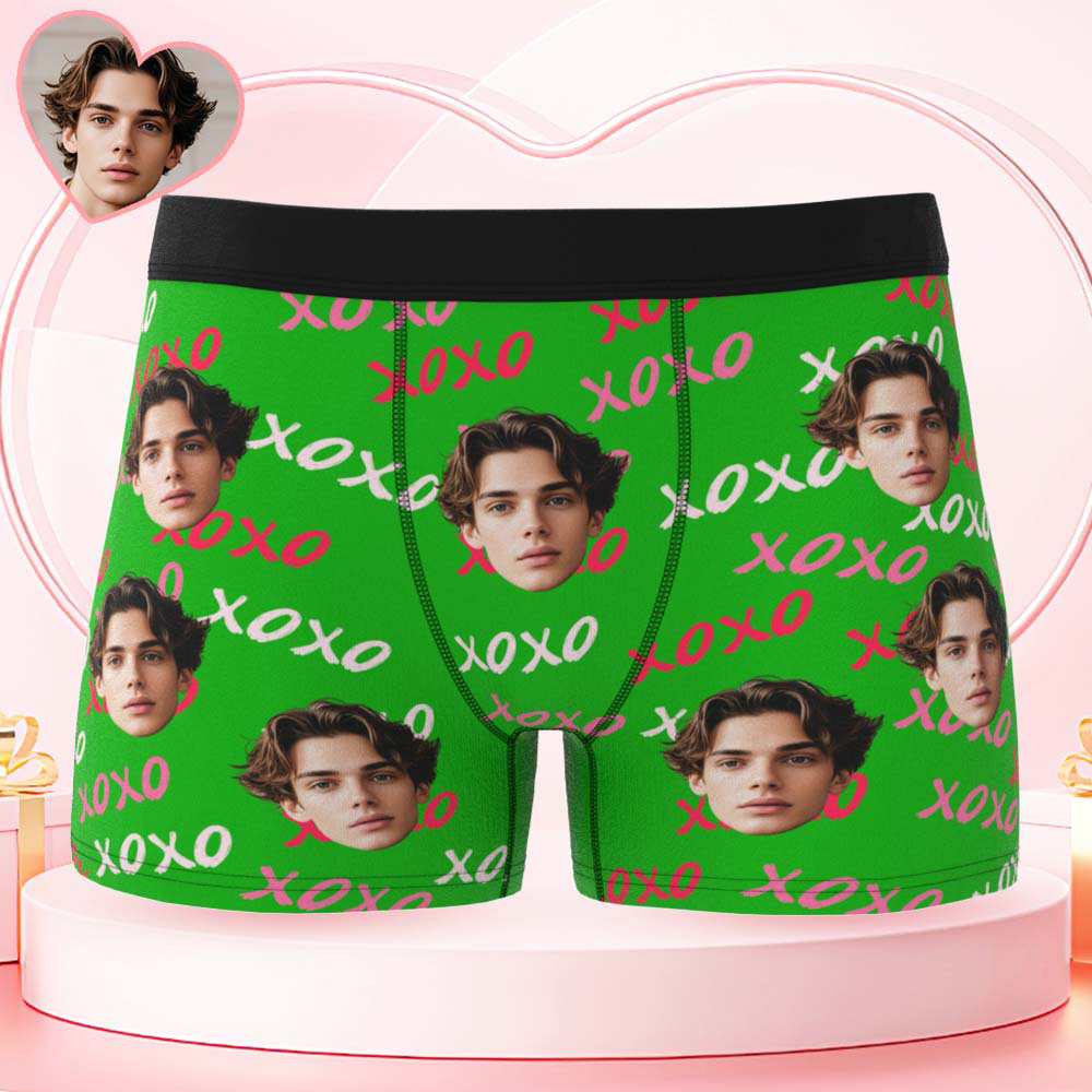 Custom Mens XOXO Hugs and Kisses All Over Boxer Personalized Belt Color Face Boxers Valentines Day Underwear - MyPhotoSocksAu