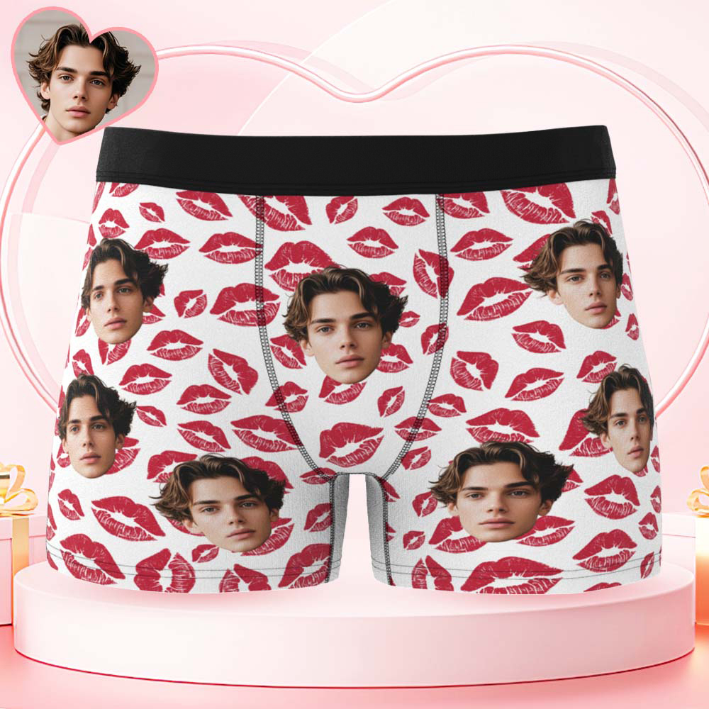 Custom Mens Kisses All Over Boxer Personalized Belt Color Face Boxers Valentines Day Underwear - MyPhotoSocksAu