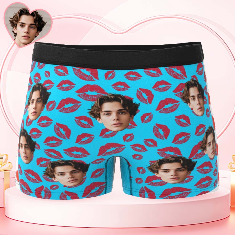 Custom Mens Kisses All Over Boxer Personalized Belt Color Face Boxers Valentines Day Underwear - MyPhotoSocksAu